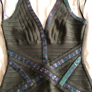 Herve Leger olive green sequins band dress